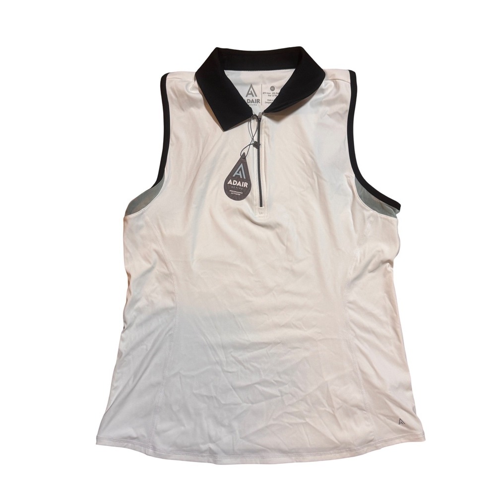 Adair Active Womens‎ Sleeveless Racerback Zip Polo Shirt Snow Jet Black XL NWT